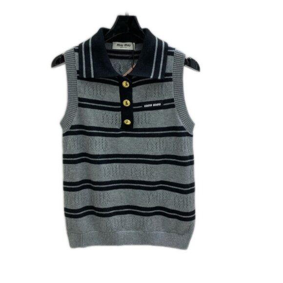Striped Knit Sleeveless Polo Vest - Picture 1 of 2